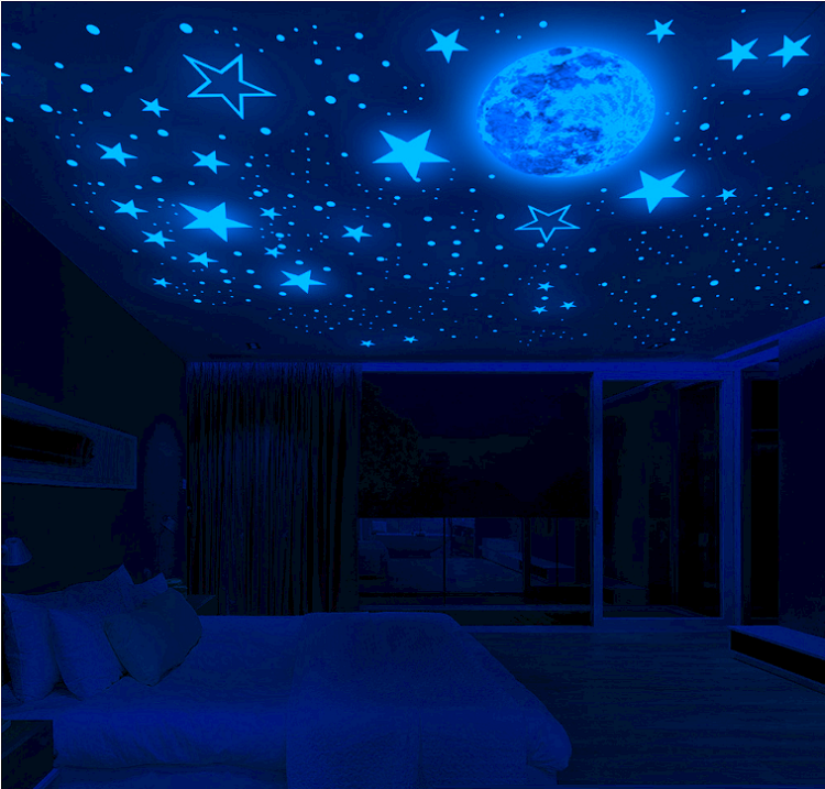 天花板贴纸墙顶遮丑神器客厅顶部自粘装饰墙贴荧光寝室夜光星空顶蓝色