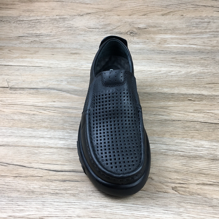 凉鞋男冲孔鞋夏季黑色打孔休闲皮鞋爸爸镂空带眼洞洞单鞋黑色39