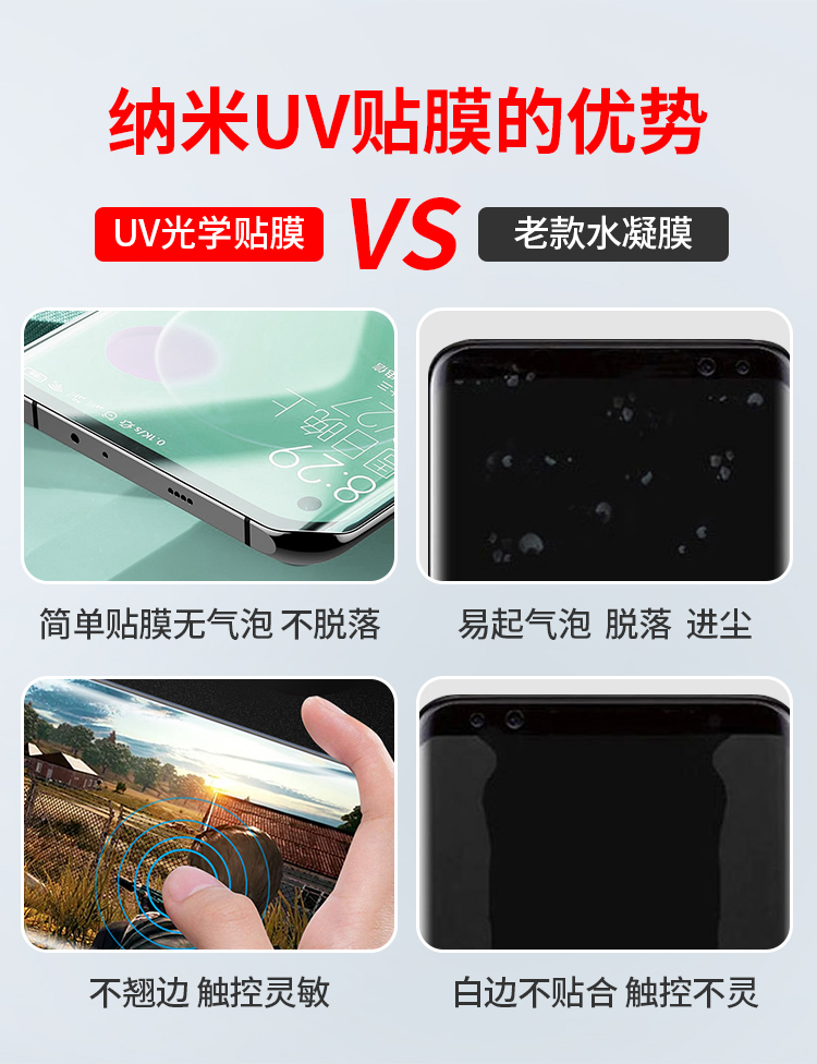 粘uv钢化膜曲面屏胶水 水性低气味不缩胶液态光合胶填充液去白边紫外