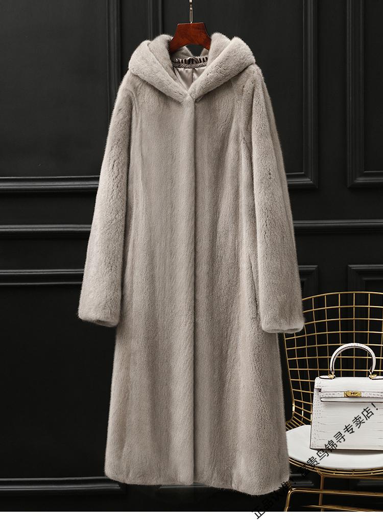 富贵鸟115过膝进口天鹅绒貂皮大衣女整貂长款带帽高端水貂皮草外套