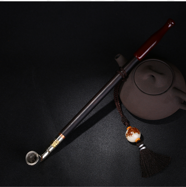 手工白铜镶花工艺加厚烟斗男士烟丝大锅子旱烟袋传统老 总长20cm 加厚