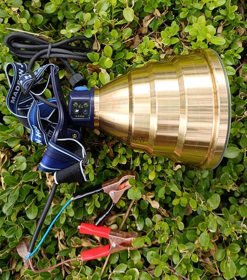 12v头灯强光外接电瓶12v头灯led强光9核大光圈钓鱼灯聚光亮远射黄光夹