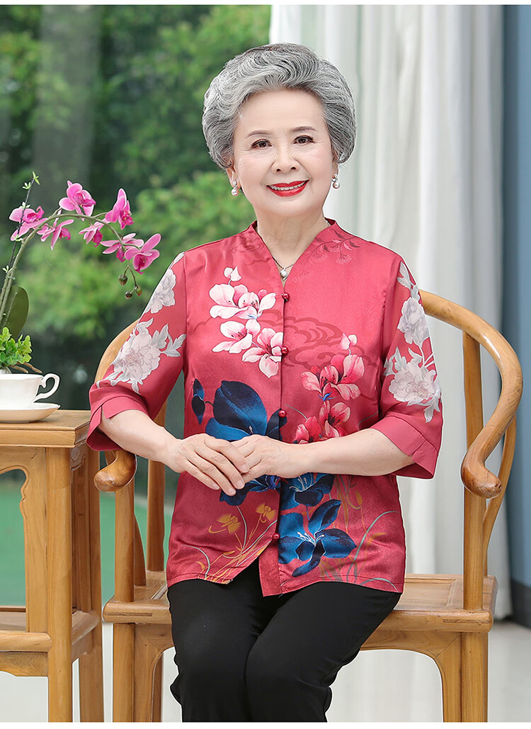 悠曼娅奶奶夏季唐装中老年人夏装女妈妈太太老人衣服夏天穿的粉色l
