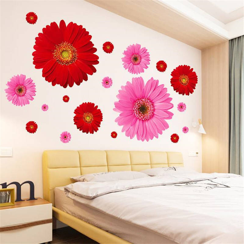 可狄 自粘 玫瑰花墙贴宿室床头墙面装饰墙纸自粘贴画房间布置墙贴纸