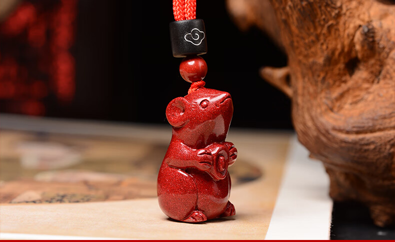 惠鸢朱砂十二生肖本命年老鼠吊坠立体小老鼠挂件男女项链鼠年开运礼物