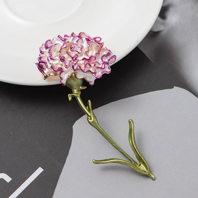 魅丽饰季双色长柄康乃馨花朵造型胸针情人节母亲节礼物服装配饰别针