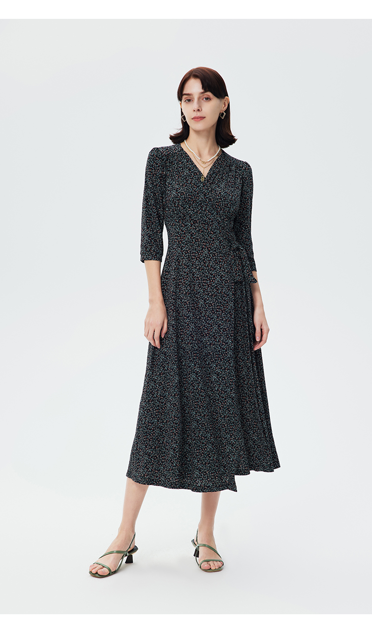 goobgsgb谷邦碎花连衣裙长款遮肉2022年新款法式港风复古春夏v领碎花