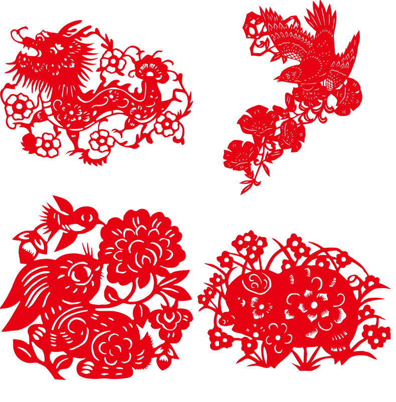 中国风剪纸图案底稿工具套装民俗动物剪纸窗花小学生刻纸画模板小动物