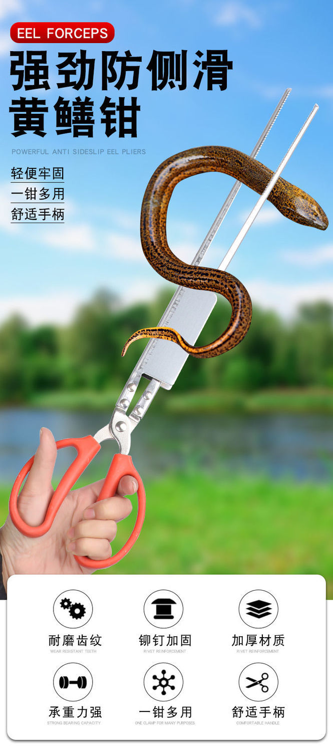 新款黄鳝夹控鱼器不锈钢控鱼钳赶海工具加长防滑泥鳅龙虾黄鳝夹子 21