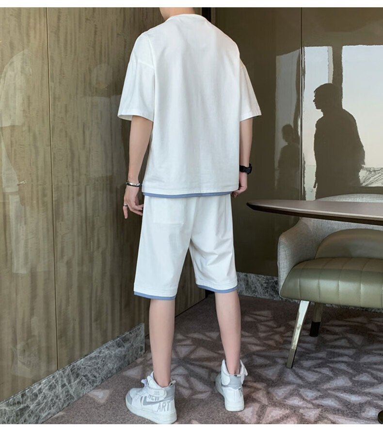 短衣短裤套装男夏季男休闲韩版青少年运动日常男装男士两件套c21黑色m