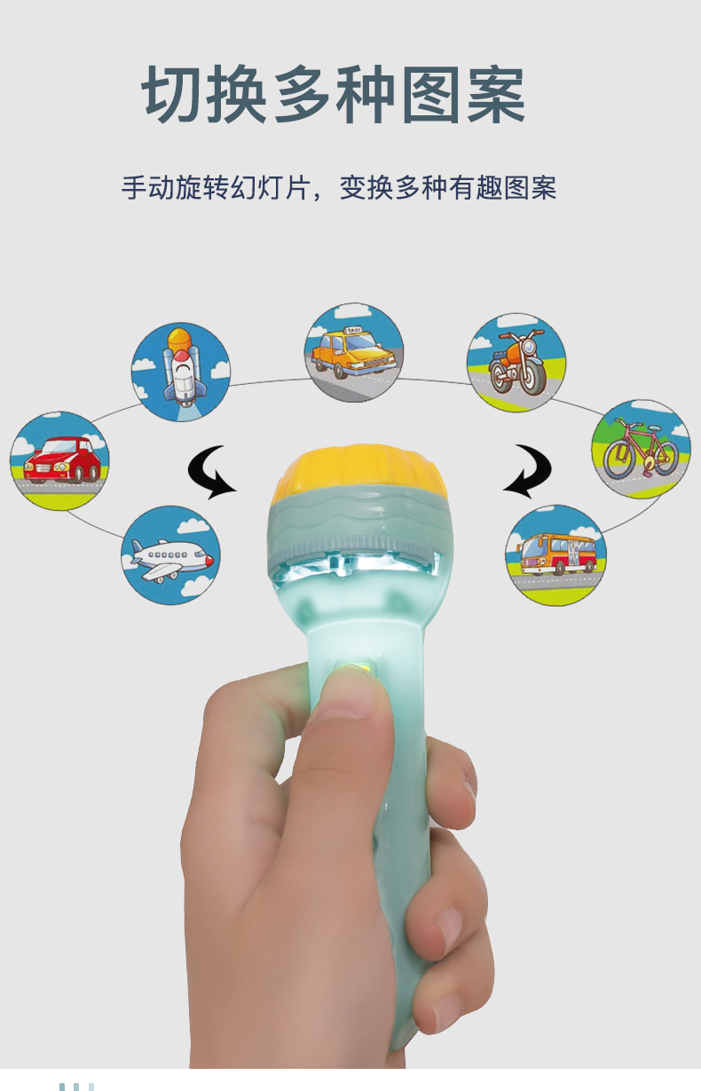 手电筒投影仪图案儿童早教手电发光投影灯小孩宝宝睡前故事玩具紫手电