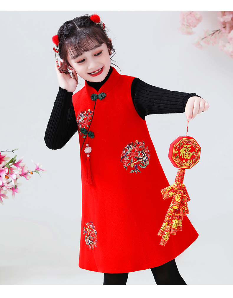 女童冬装新年衣服拜年服过年中国风唐装加厚女孩儿童旗袍秋冬逅枫装