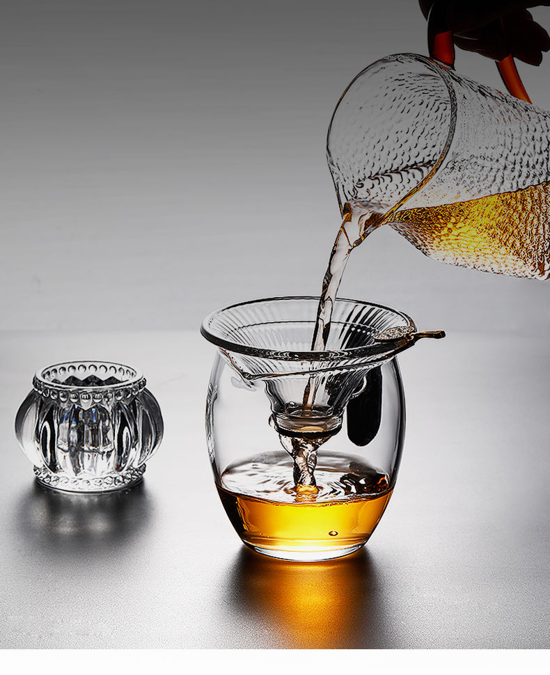孟家瓷坊日式耐热玻璃茶漏茶具配件茶叶过滤器茶水分离茶隔滤茶器竖纹