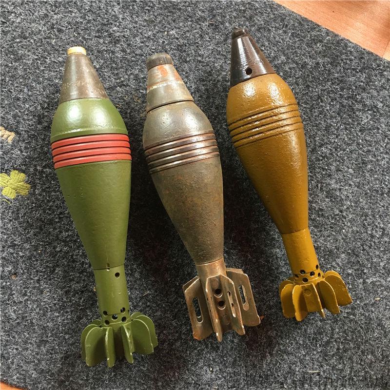 影視道具空炮彈殼工藝品6082100模型擺件軍迷收藏禮品82迫軍綠色