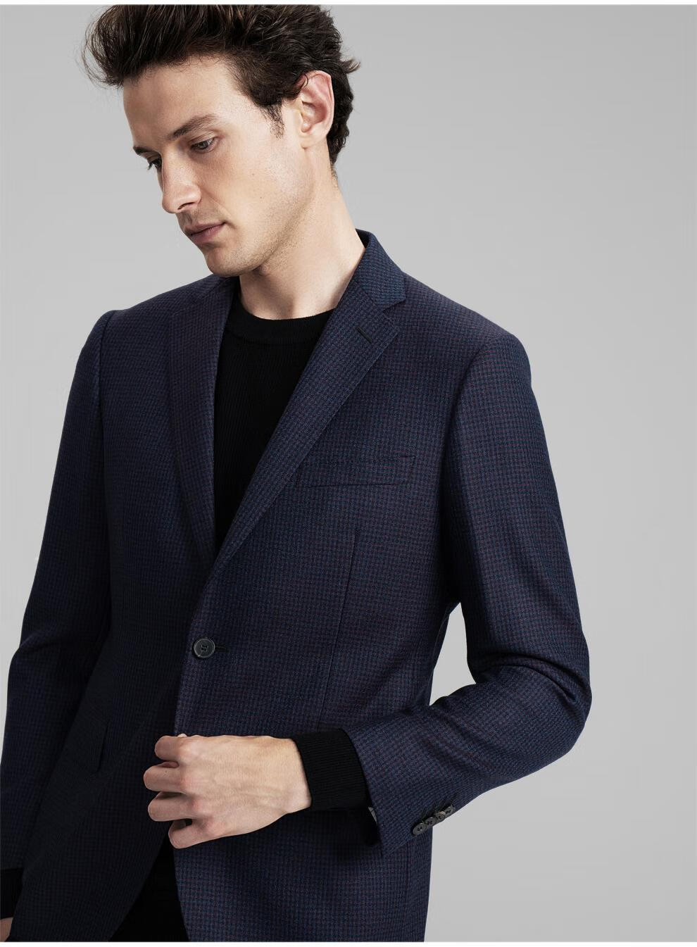 金利来男士纯羊毛舒适柔软时尚格纹商务时尚休闲正装西装外套【c】