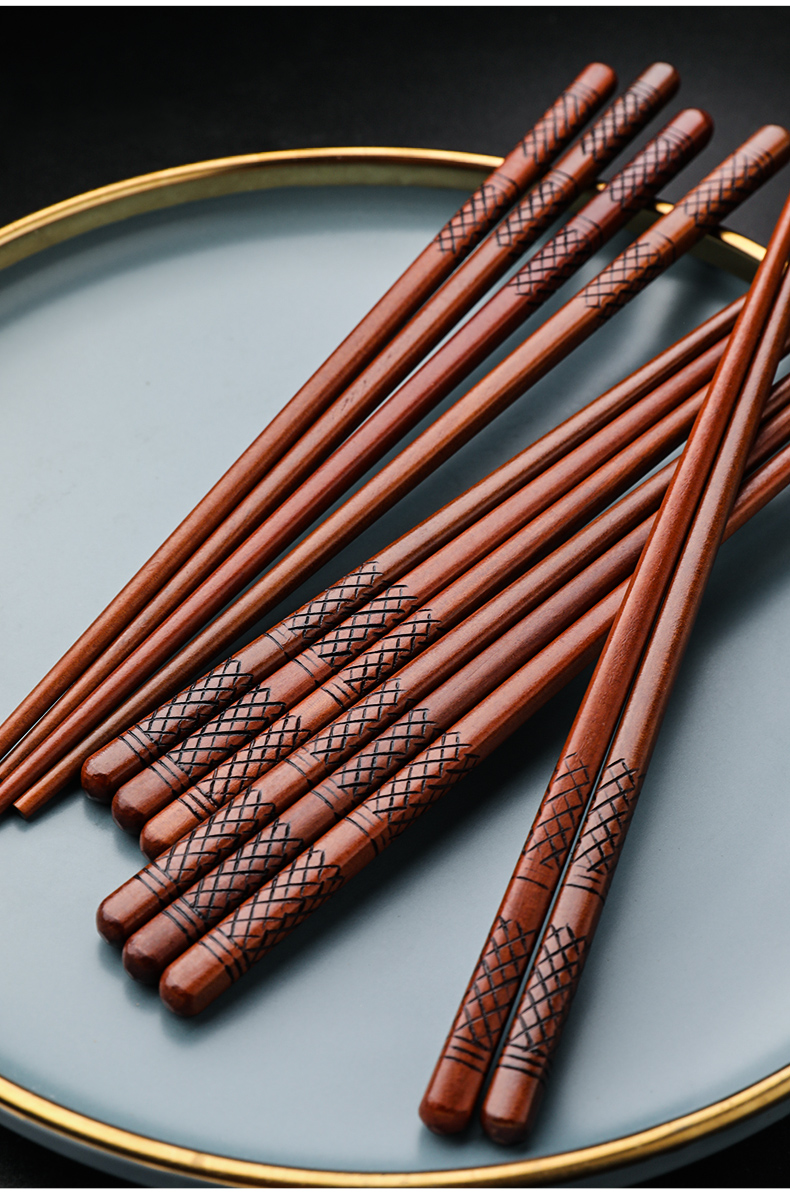 铁木筷子日式日式木质筷子防滑复古烙印家用筷子木质家庭用铁木筷创意