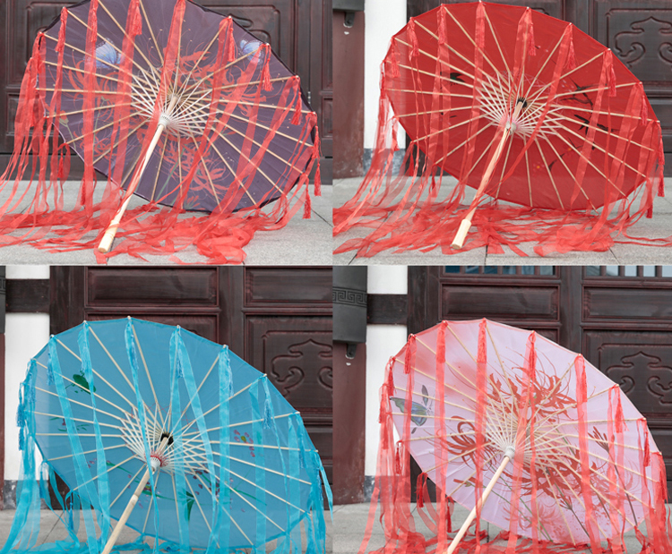 古代女子古装汉服油纸伞古风伞摄影走秀道具伞防雨飘带伞流苏伞流苏