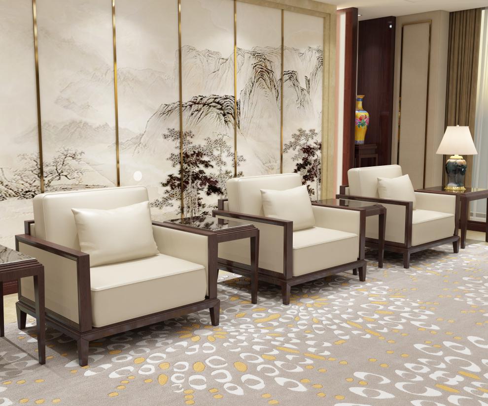 逐月新款实木会议接待室贵宾皮沙发组合单人商务办公茶几定制家具茶几