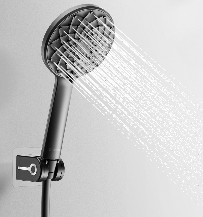 浪鲸花洒头增压喷头单头加压淋雨淋浴喷头套装家用莲蓬头大出水黑色