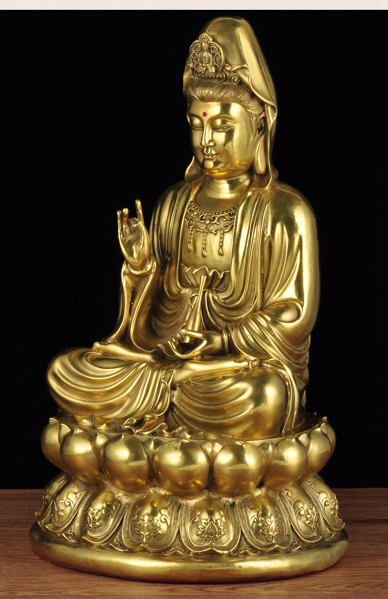 全铜观世音摆件观音坐莲像南海观世音菩萨佛像家用寺庙佛堂供奉 48cm