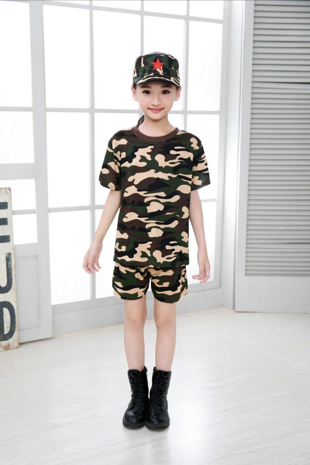 登纪新品]小孩子喜欢的儿童迷彩服套装幼儿学生军训服演出服男女童