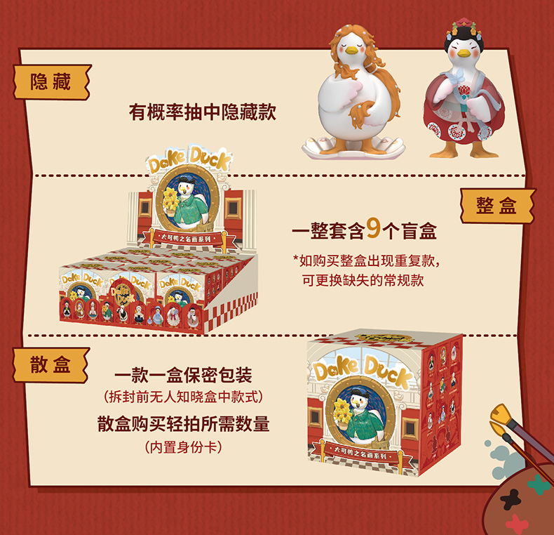 ip小站ipstation大可鸭名画系列盲盒手办公仔潮玩玩具桌面摆件情人节