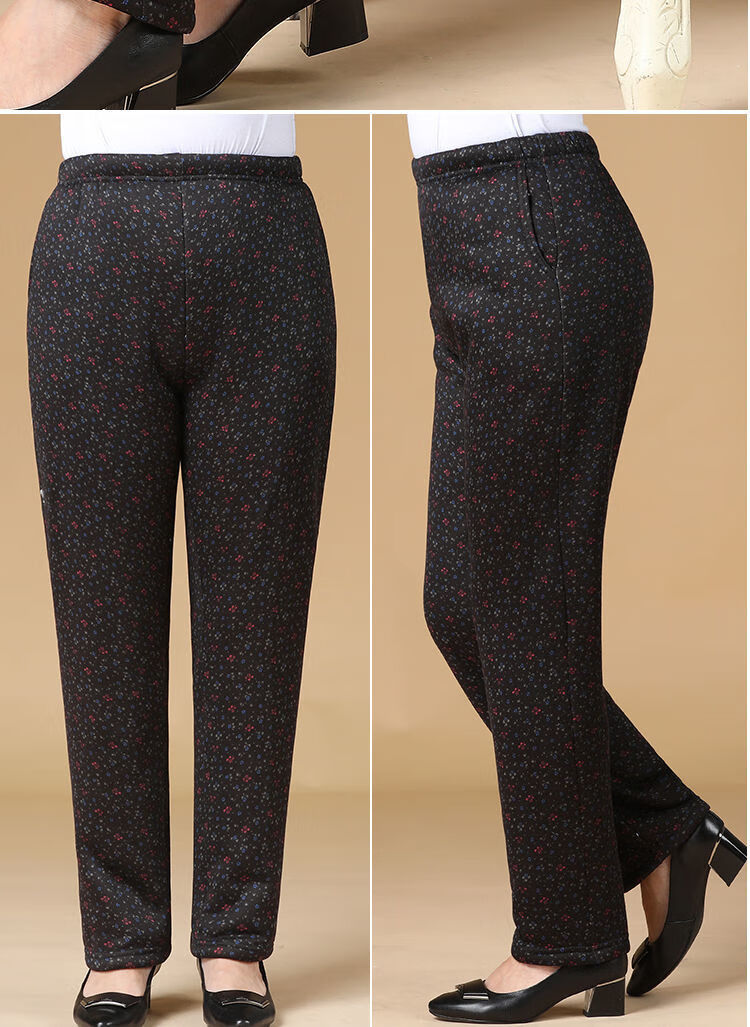 鸢杭中老年女装妈妈裤子秋冬加绒加厚宽松老年人长裤女裤奶奶外穿棉裤