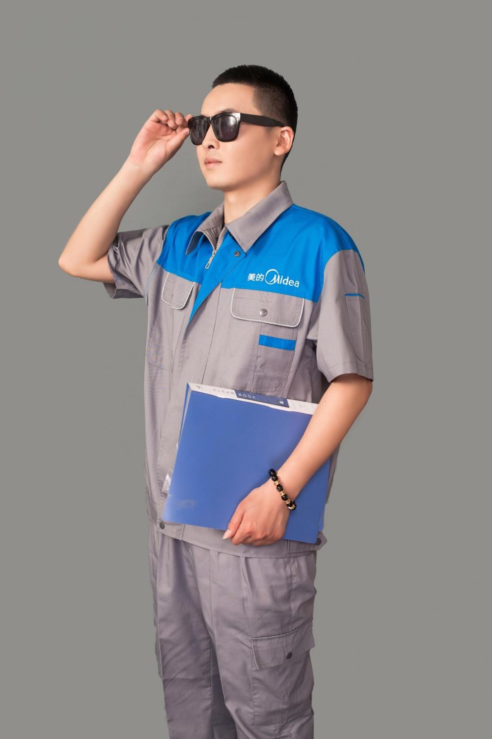 格力工作服春秋冬季长袖套装男加厚定制大金工作服m宝石蓝色格力上衣