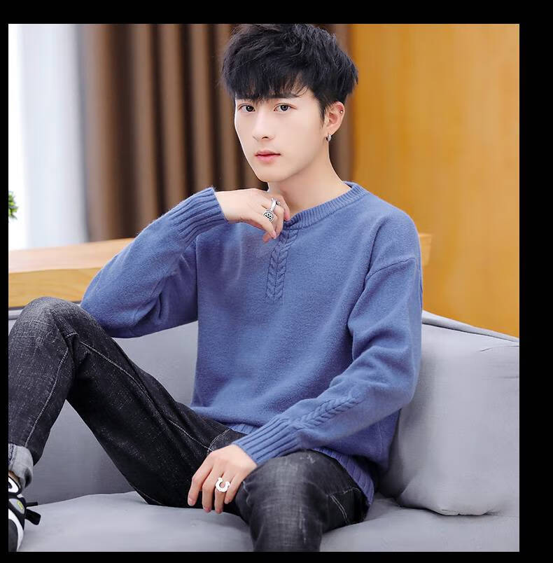 青少年羊毛衫男男款毛衣加绒加厚秋针织衫初中高中款保暖冬季打底毛线
