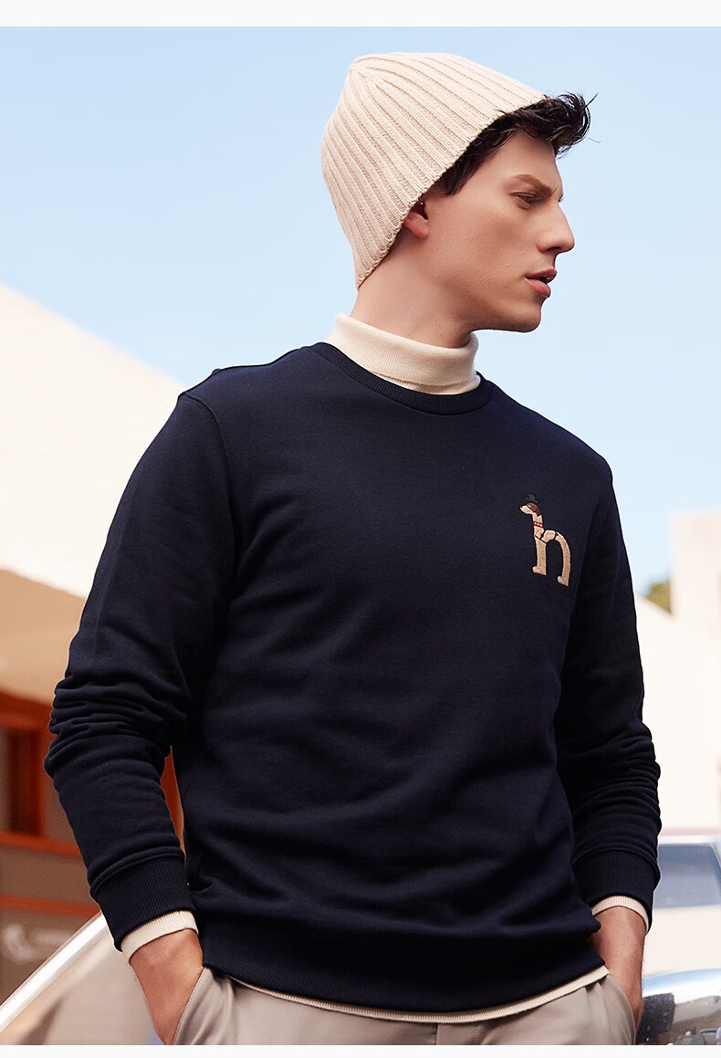 【商场同款】哈吉斯hazzys 2022秋季新款男装易穿搭纯色休闲卫衣abtze