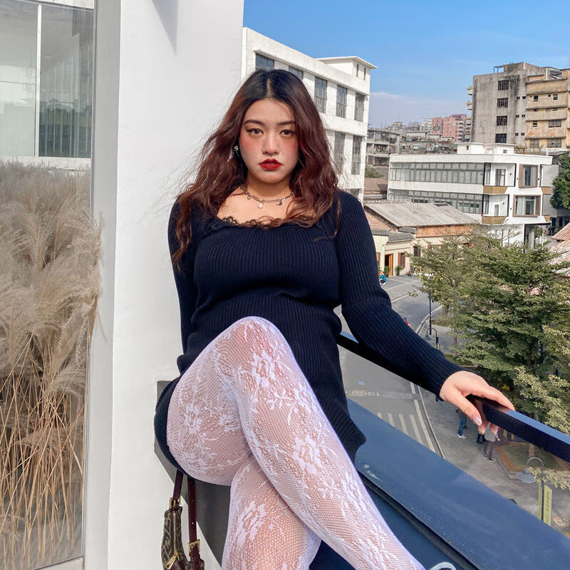 胖mm大码白色复古蕾丝网袜胖妹妹黑色jk暗黑玫瑰花打底连裤袜丝袜mn小