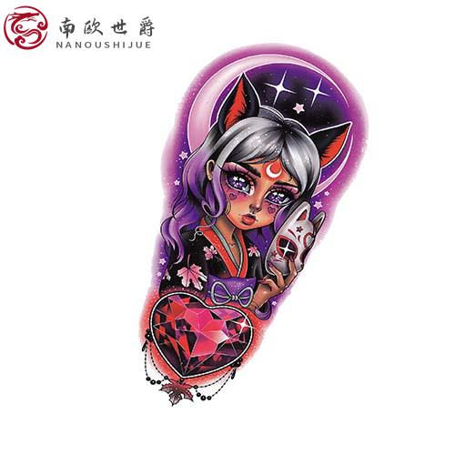 南欧世爵日系浮世绘狐狸艺伎动漫卡通唯美少女花臂纹身贴纸女欧美纹身