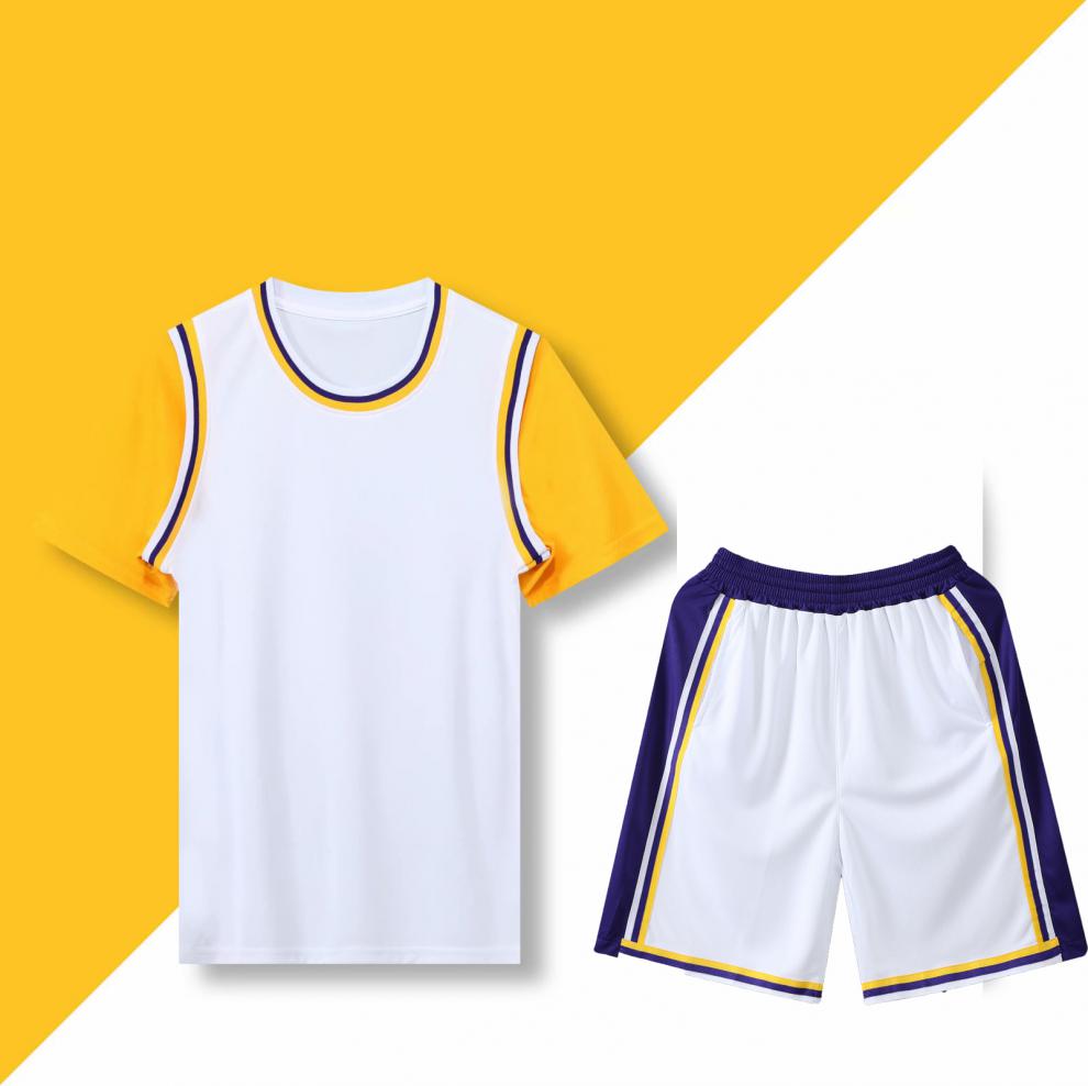 腾讯体育旗舰店同款光板湖人假两件套装篮球服男女休闲比赛球衣队服