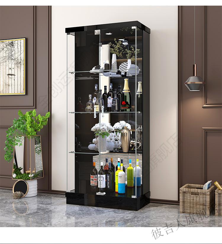 靠墙储物柜现代烤漆钢化玻璃酒柜间厅柜装饰柜酒柜9013白组装框架结构