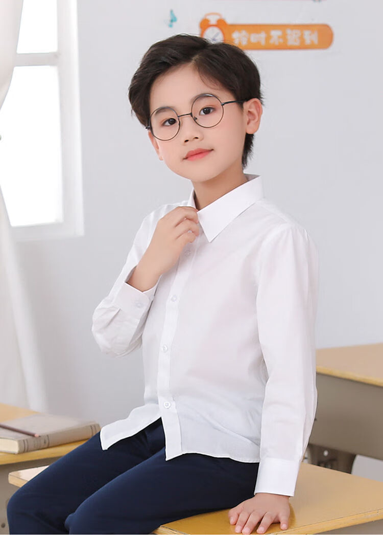 春秋男童白衬衫长袖棉儿童校服白衬衣中大童英伦学生演出服寸衫 单独