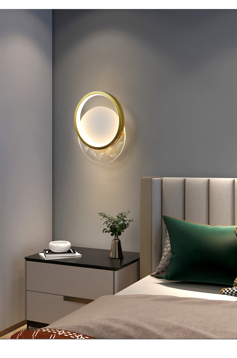 壁灯卧室简约现代创意轻奢床头灯2022年新款轻奢羽毛板过道走廊灯c