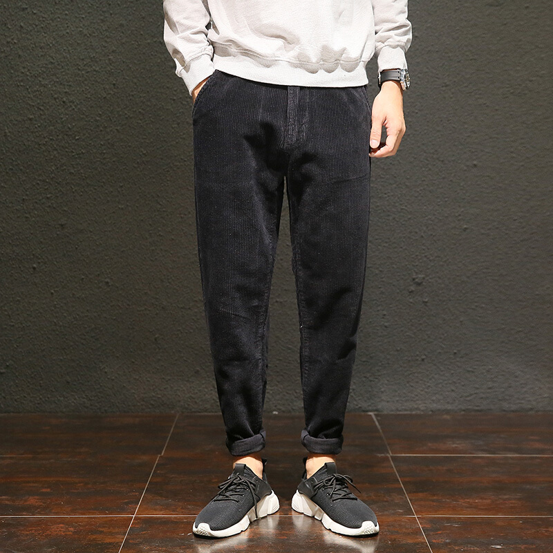 罗卜裤男士灯芯绒裤子韩版百搭加大码直筒宽松秋装季休闲长裤哈伦萝卜