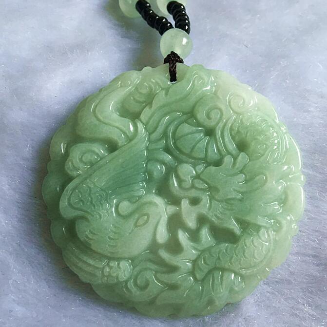 玉越翡翠龙凤玉项链男女款翠玉龙凤玉吊坠玉石坠玉挂件