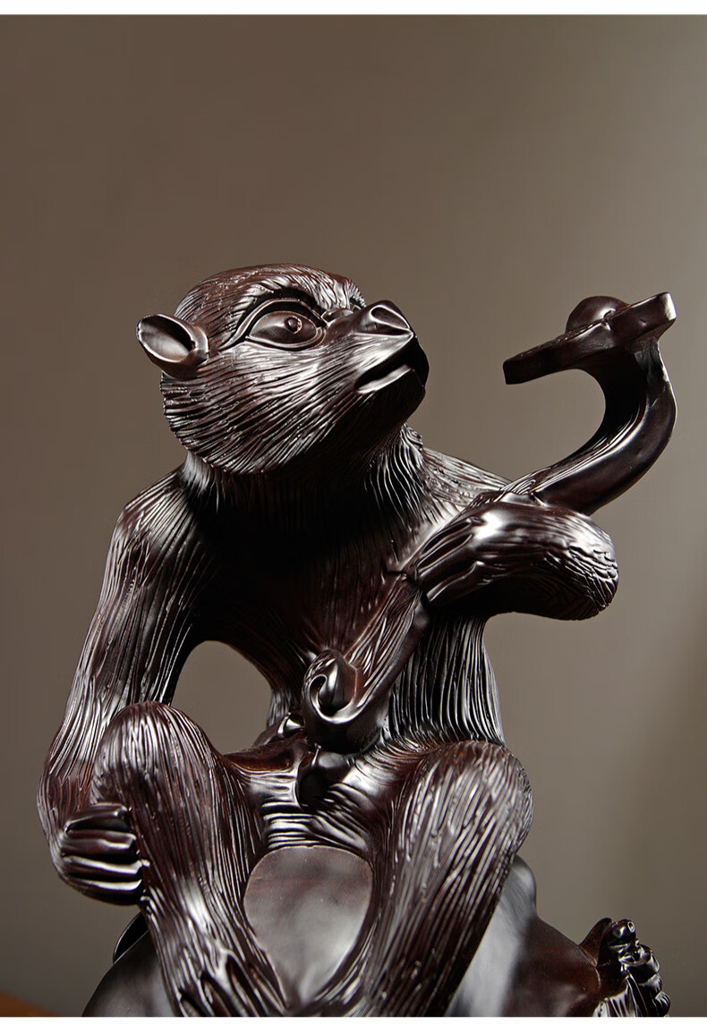 台兰仕木雕刻如意猴摆件动物十二生肖木质猴家居装饰红木工艺品送礼