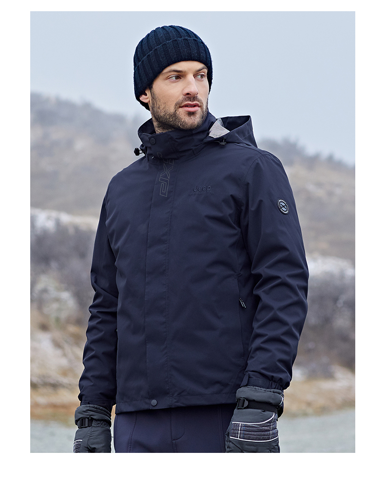 jeep吉普秋冬羽绒冲锋衣男户外防寒鸭绒外套可拆卸防水