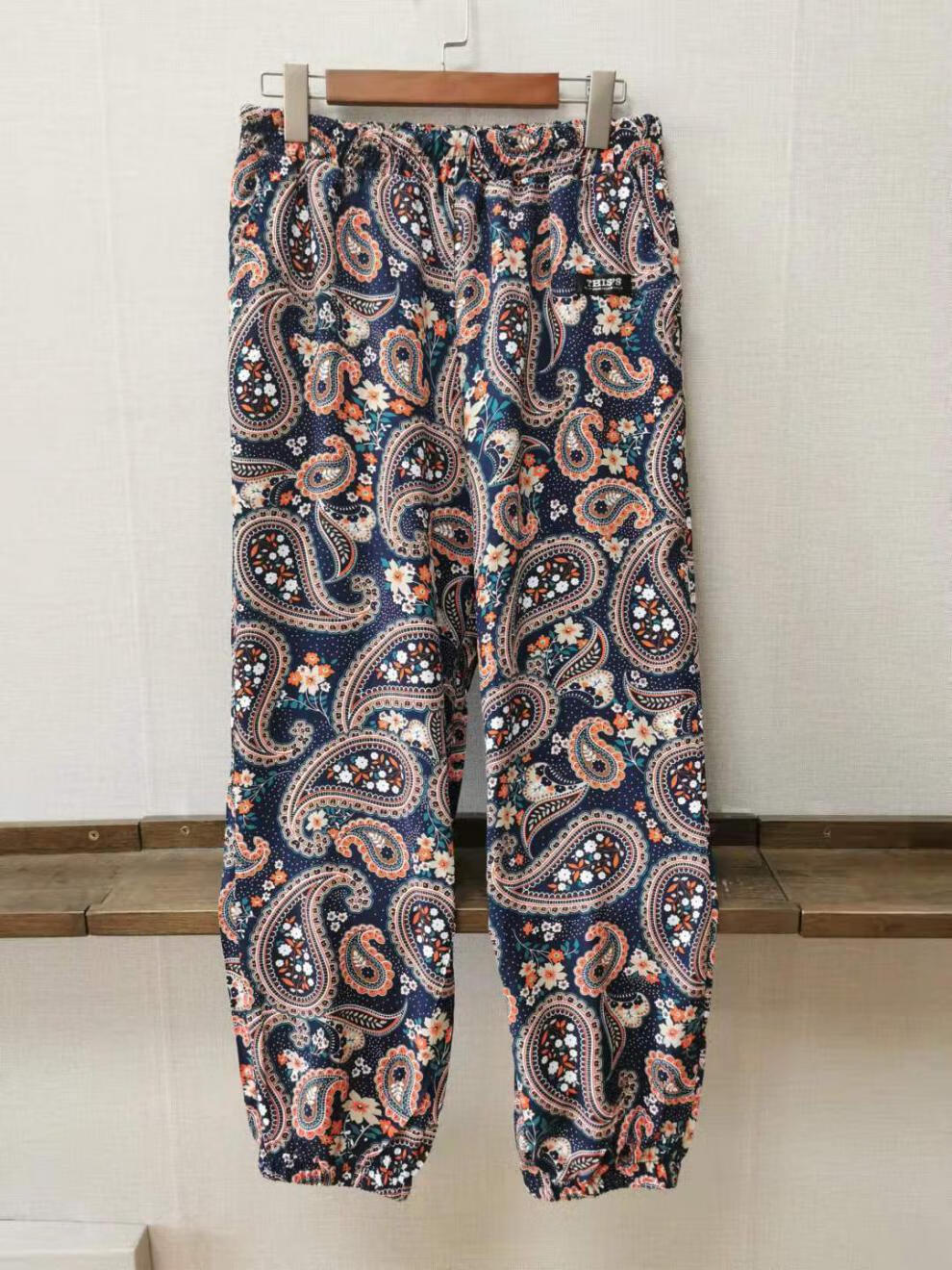 黄花地沙滩裤女哈伦裤花女裤子人棉女宽松外穿波西米亚沙滩长裤m孔雀