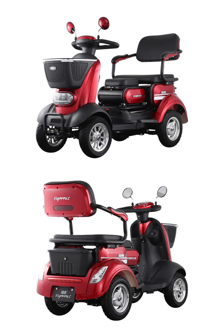 智能老人老年四轮电动残疾人助力代步电瓶车双人自动刹车大灯版电磁