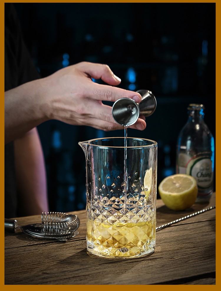 酒吧调酒杯日式水晶玻璃鸡尾酒搅拌杯容器调酒师调酒器具杯子兰花调酒