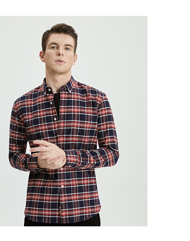 商场高品质潮牌it男格子衬衫春秋款磨毛港风修身格子外套衬衣感男装