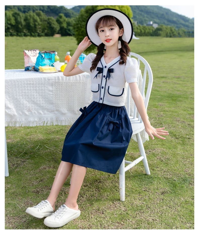 大童女装13岁儿童衣服女孩小学生休闲两件套藏青160150160cm75100斤