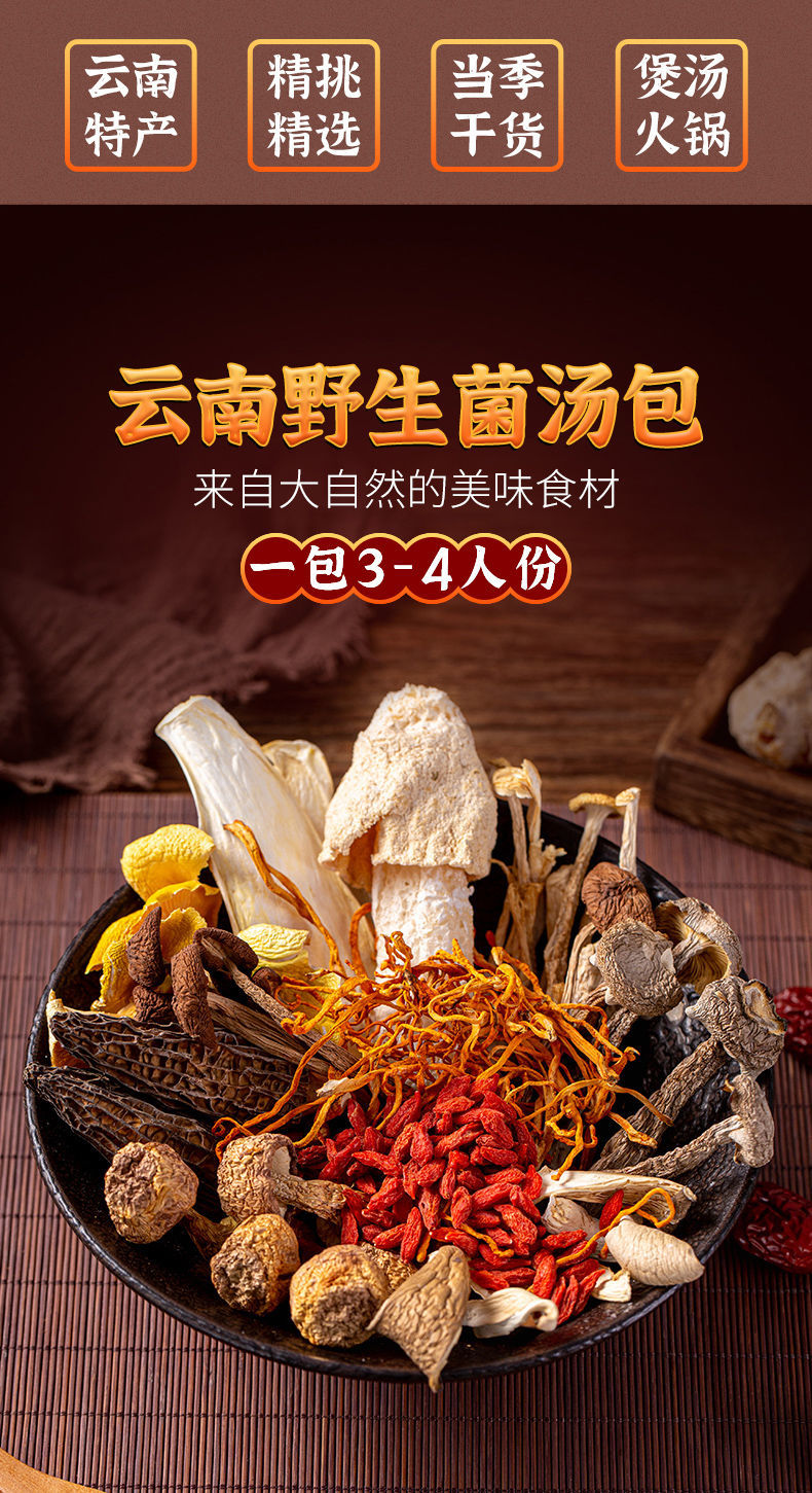 云南菌菇汤包十菌汤料云南特产羊肚菌松茸菌火锅煲汤食材干货100克十