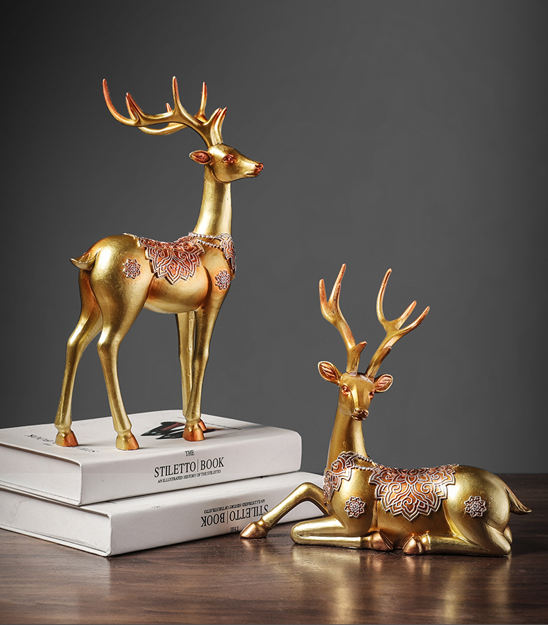 欧式鹿工艺品现代客厅家居摆设电视柜酒柜玄关装饰品小摆件香槟色麋鹿
