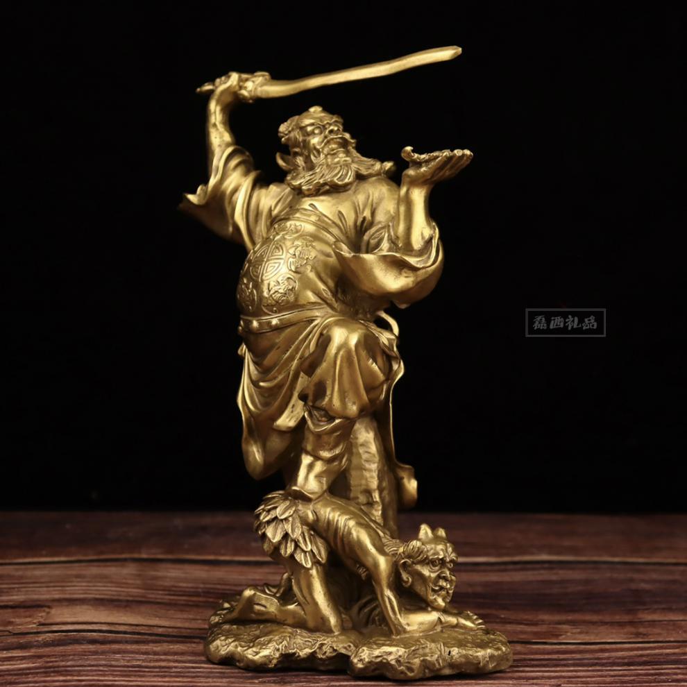 纯铜举剑钟馗工艺品道家天师摆件家居店内客厅玄关装饰品送人礼品紫色