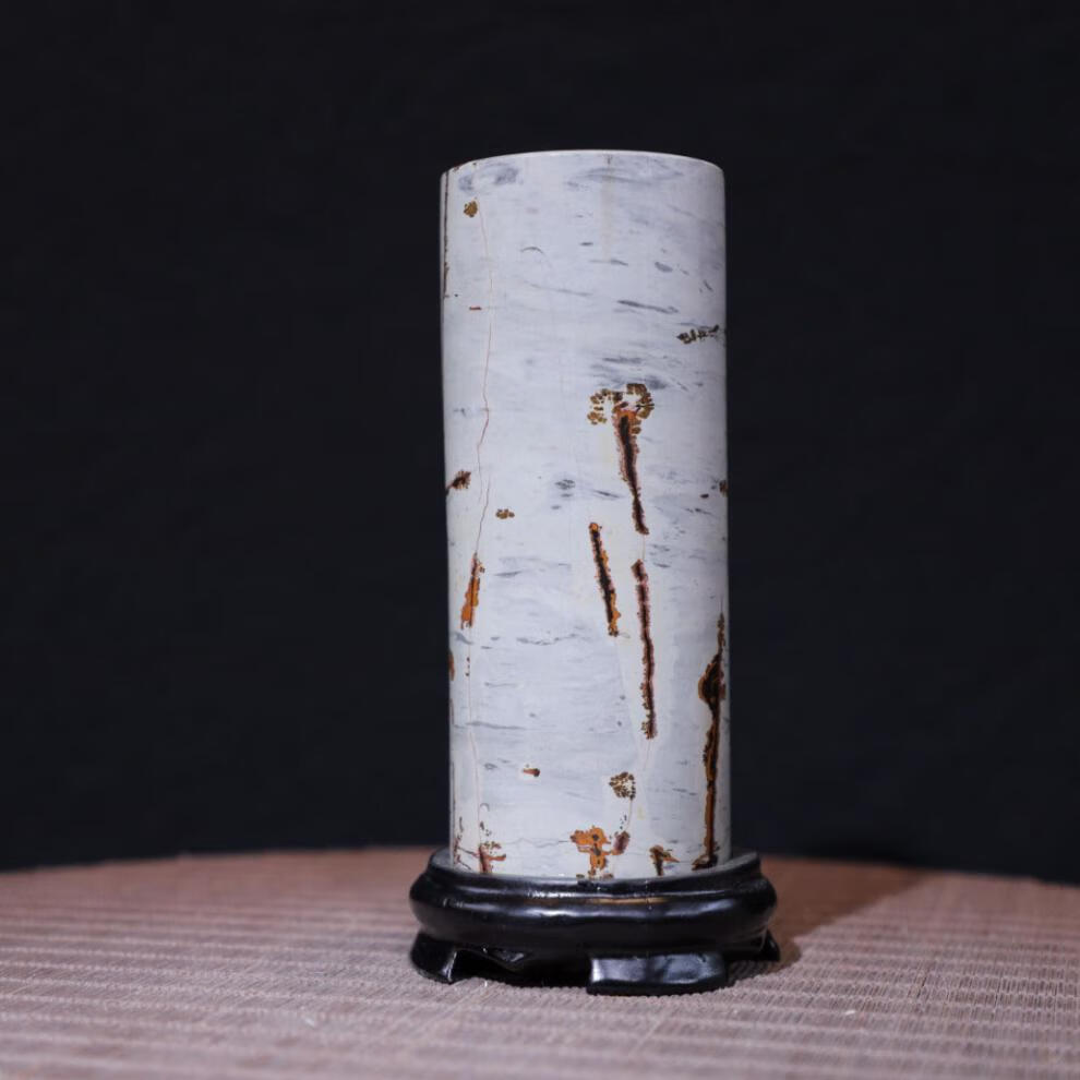 爱韵馨华礼品广西草花石奇石摆件工艺品国画石创意小圆柱摆件书房中式