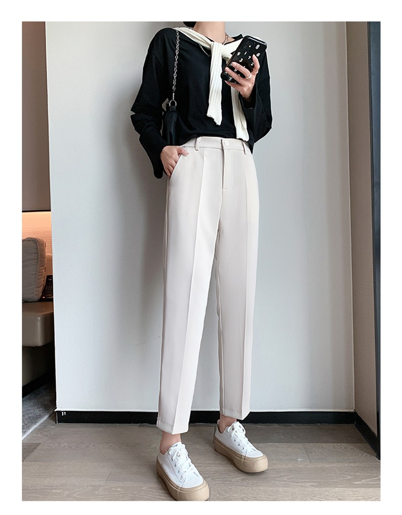 60休闲裤女2022年新品小个子开叉西装裤女春秋款米白色裤子直筒裤
